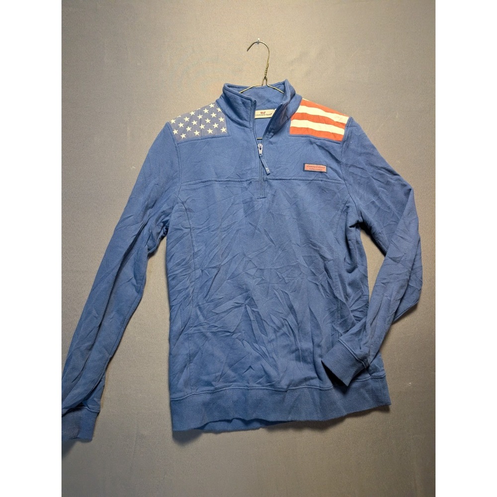 Vineyard Vines Sweatshirt Womens Small Blue USA Flag Graphic Long Sleeve 1/4 Zip